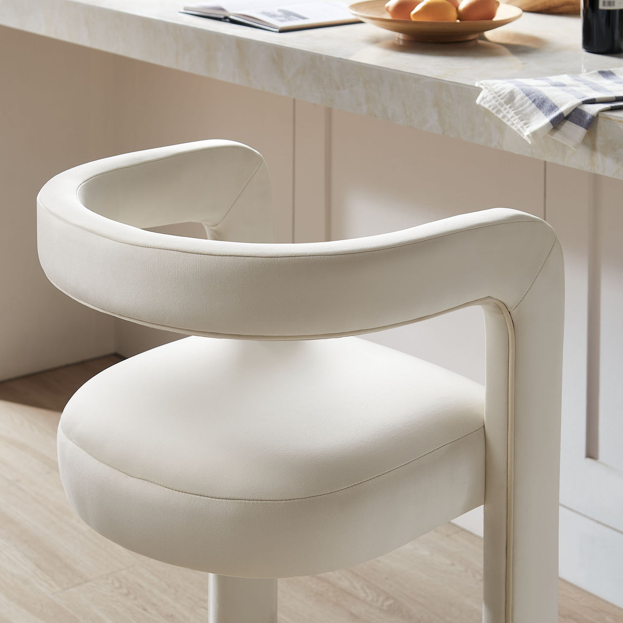 Aeria Upholstered Velvet Bar Stool, Chalk