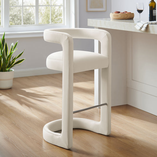 Aeria Upholstered Velvet Bar Stool, Chalk