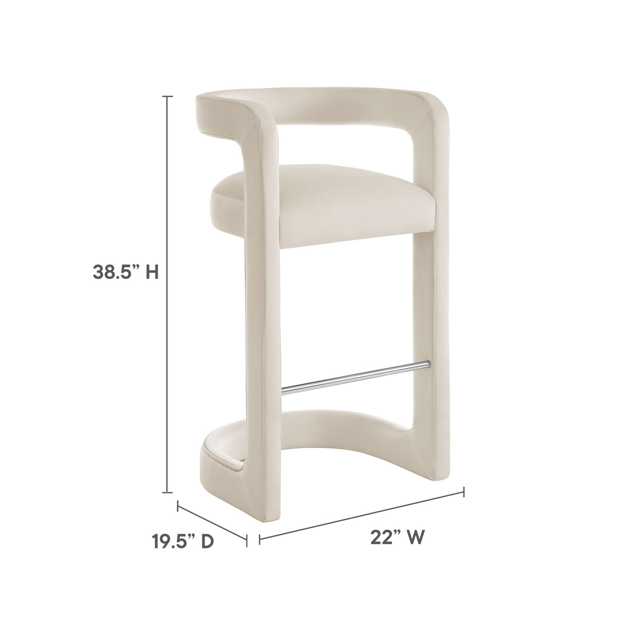 Aeria Upholstered Velvet Bar Stool, Chalk