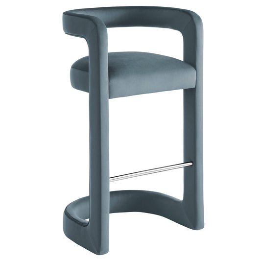 Aeria Upholstered Velvet Bar Stool, Slate