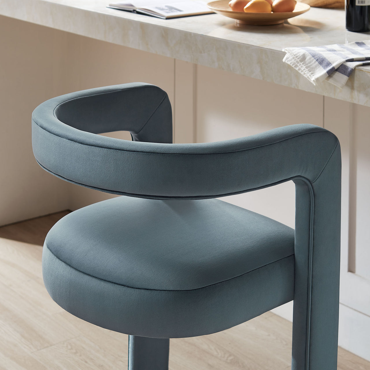 Aeria Upholstered Velvet Bar Stool, Slate