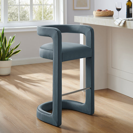 Aeria Upholstered Velvet Bar Stool, Slate