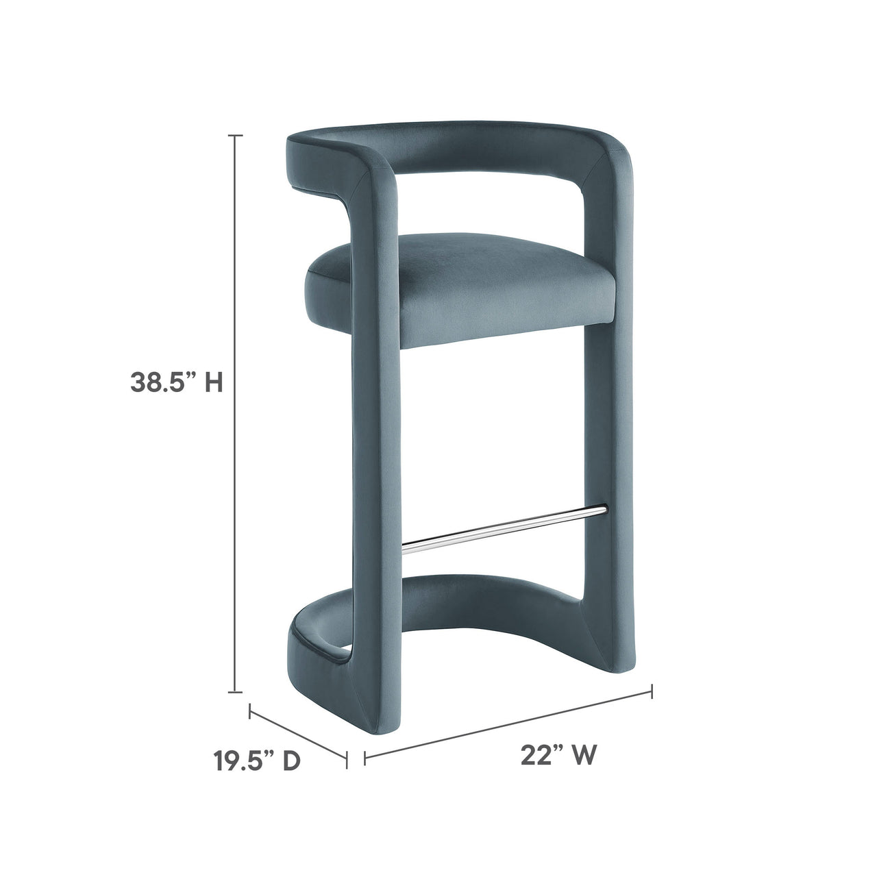 Aeria Upholstered Velvet Bar Stool, Slate
