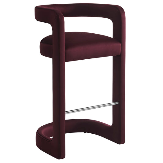 Aeria Upholstered Velvet Bar Stool, Wine