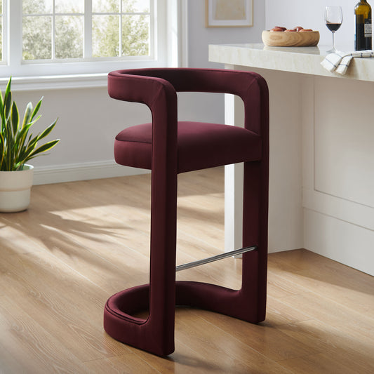 Aeria Upholstered Velvet Bar Stool, Wine