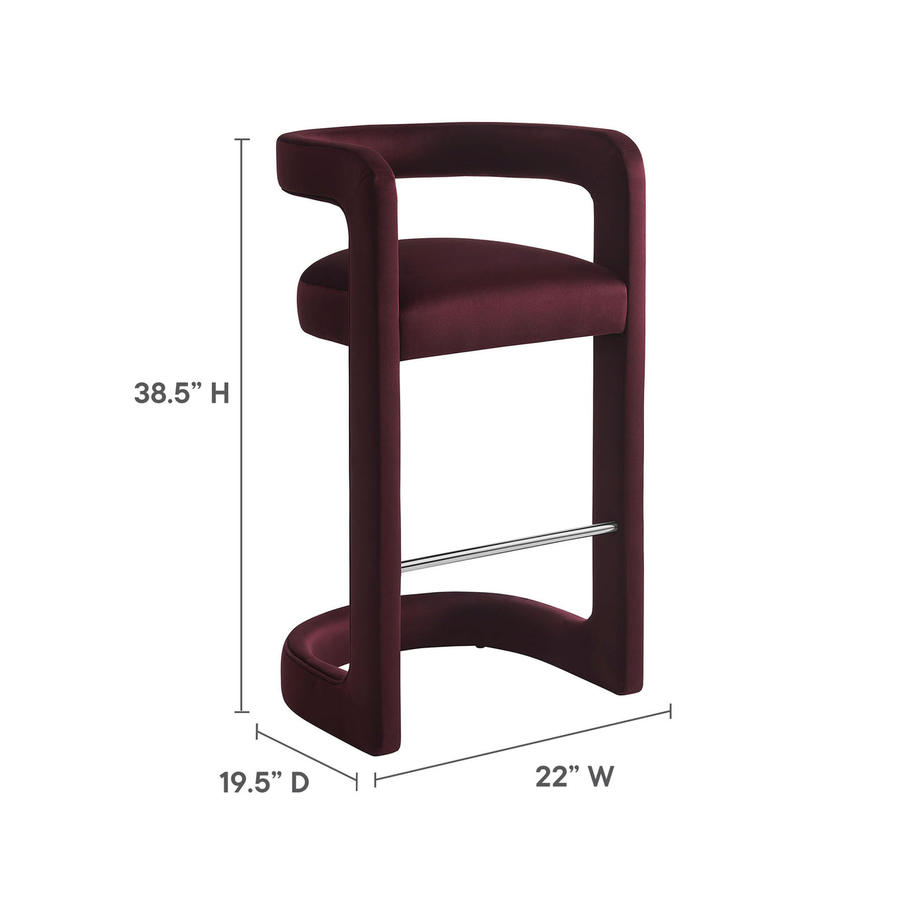 Aeria Upholstered Velvet Bar Stool, Wine