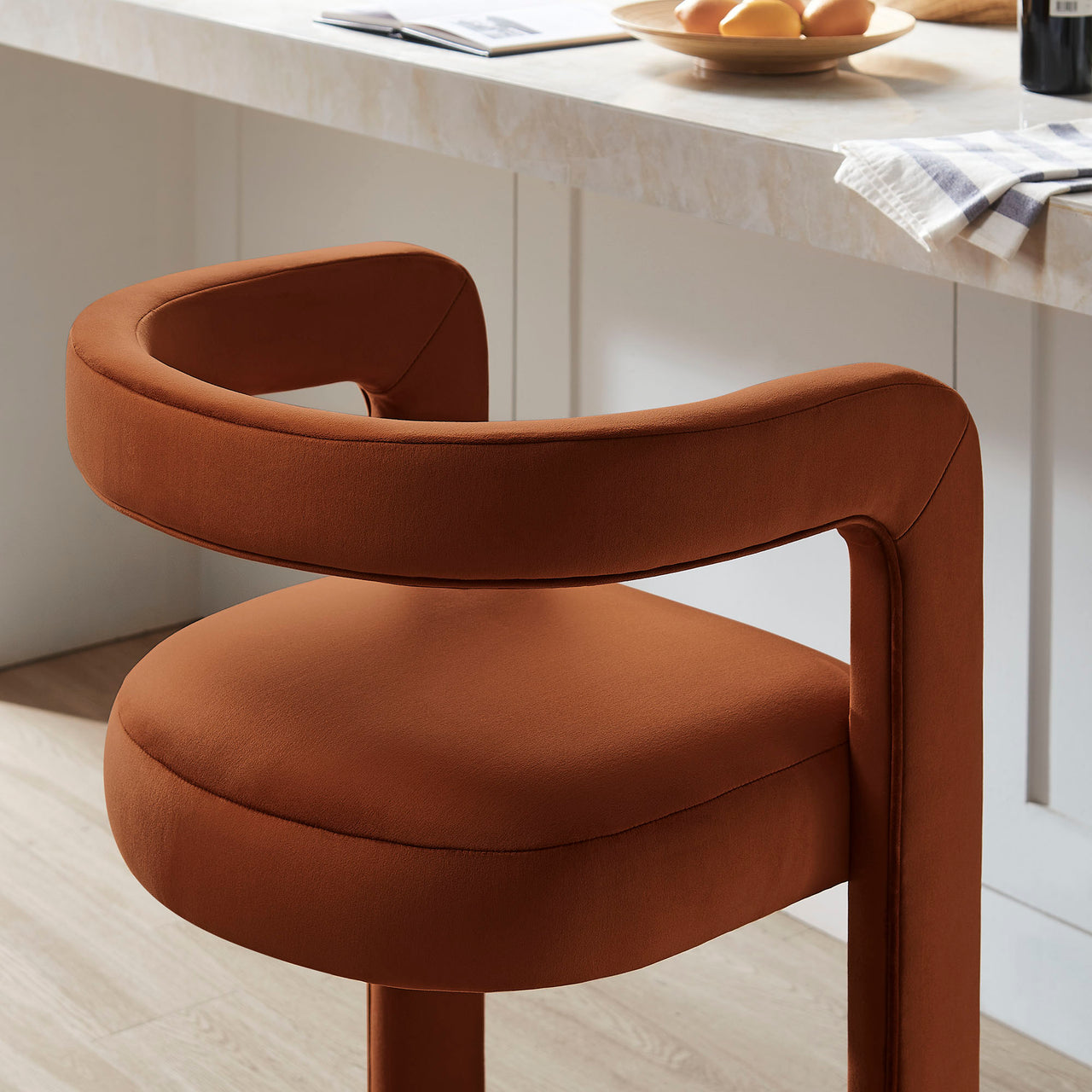 Aeria Upholstered Velvet Bar Stool, Terracotta