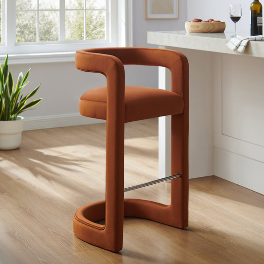 Aeria Upholstered Velvet Bar Stool, Terracotta
