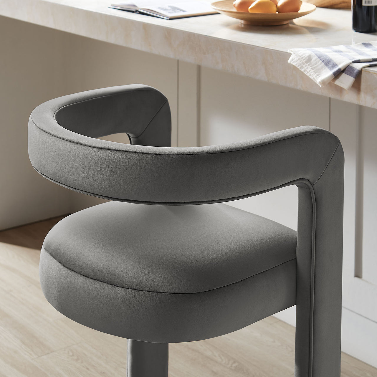 Aeria Upholstered Velvet Bar Stool, Charcoal