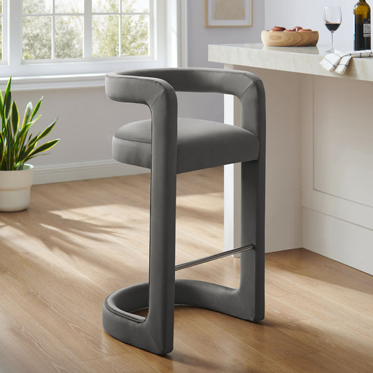 Aeria Upholstered Velvet Bar Stool, Charcoal