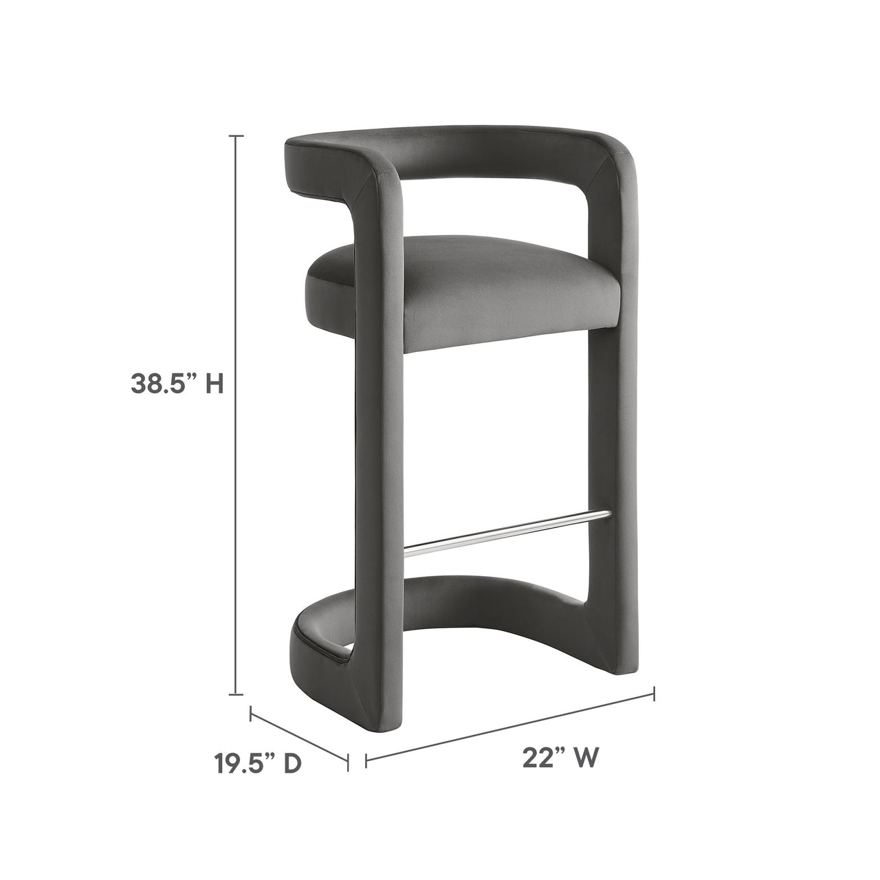 Aeria Upholstered Velvet Bar Stool, Charcoal