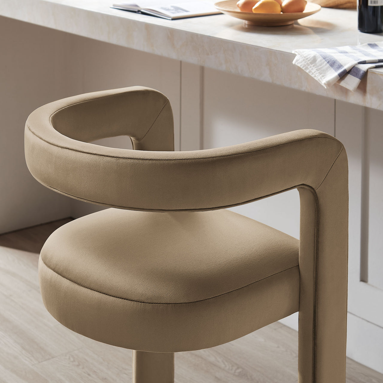 Aeria Upholstered Velvet Bar Stool, Taupe
