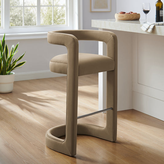 Aeria Upholstered Velvet Bar Stool, Taupe