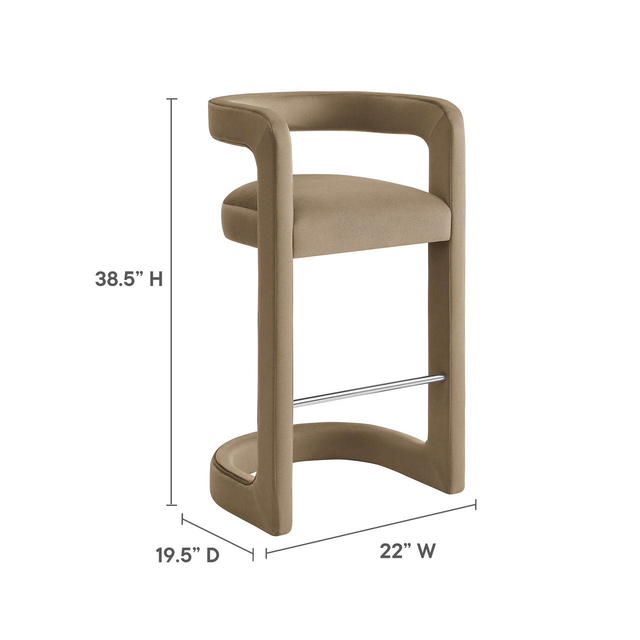 Aeria Upholstered Velvet Bar Stool, Taupe