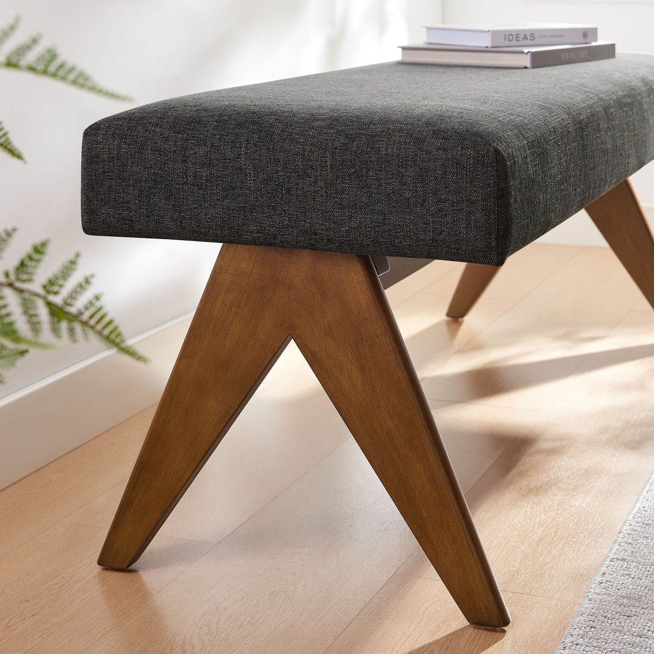 Serenel Upholstered Fabric Bench, Small, Dark Gray