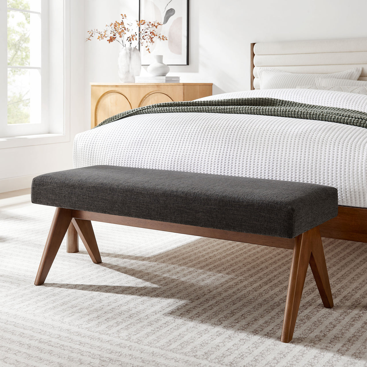Serenel Upholstered Fabric Bench, Small, Dark Gray