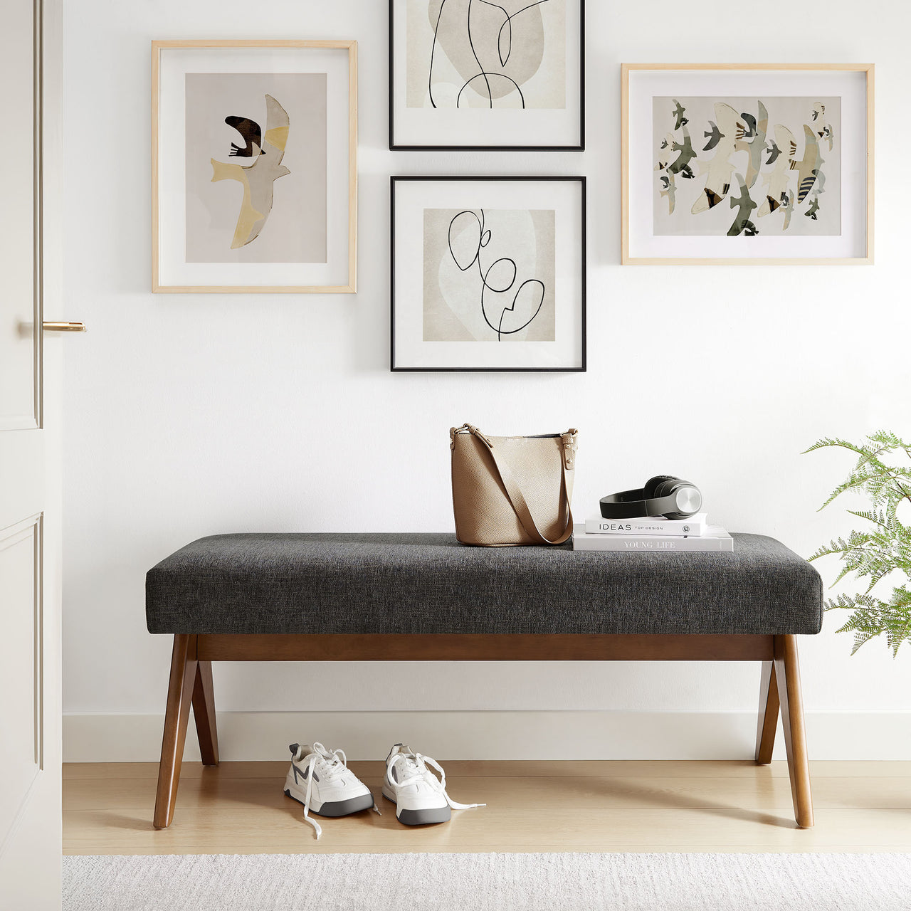 Serenel Upholstered Fabric Bench, Small, Dark Gray