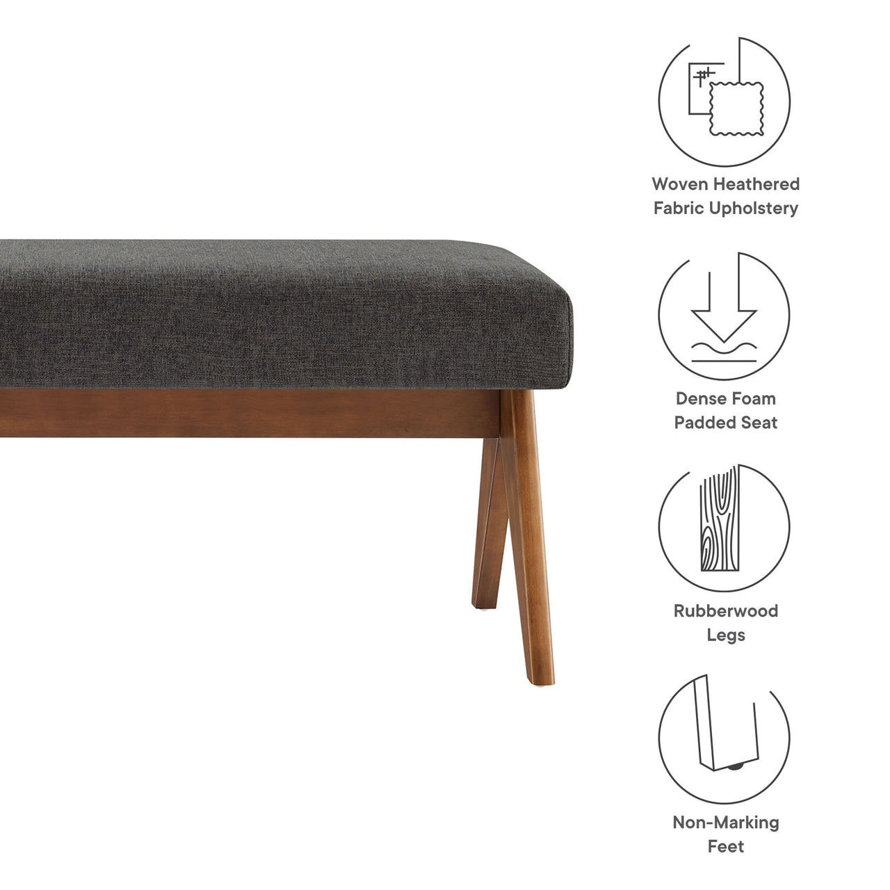 Serenel Upholstered Fabric Bench, Small, Dark Gray