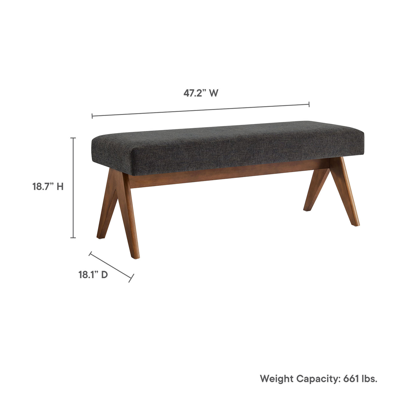 Serenel Upholstered Fabric Bench, Small, Dark Gray