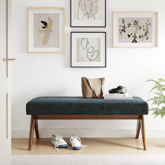 Serenel Upholstered Fabric Bench, Small, Azure