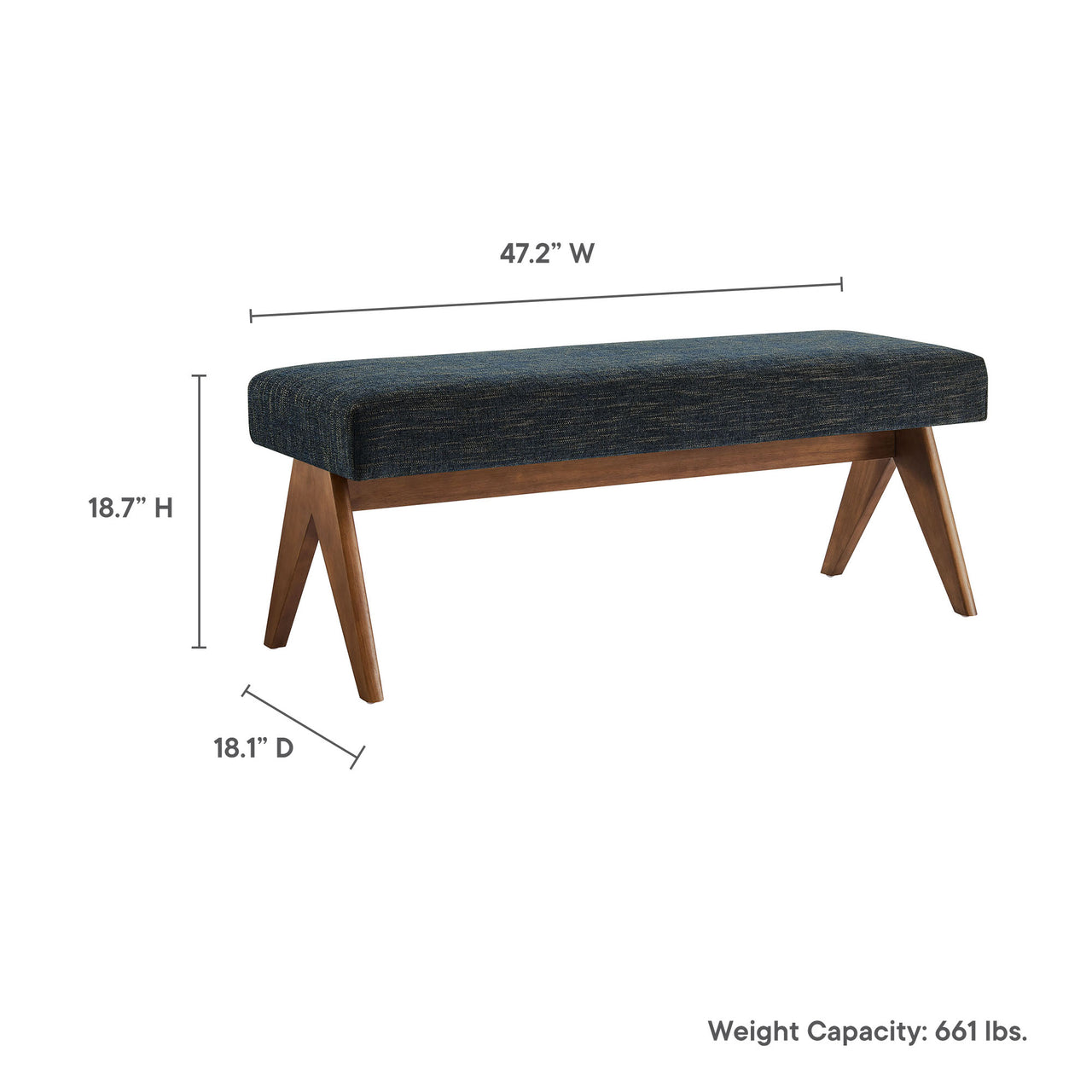 Serenel Upholstered Fabric Bench, Small, Azure