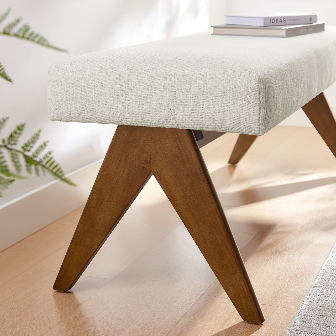 Serenel Upholstered Fabric Bench, Small, Ivory