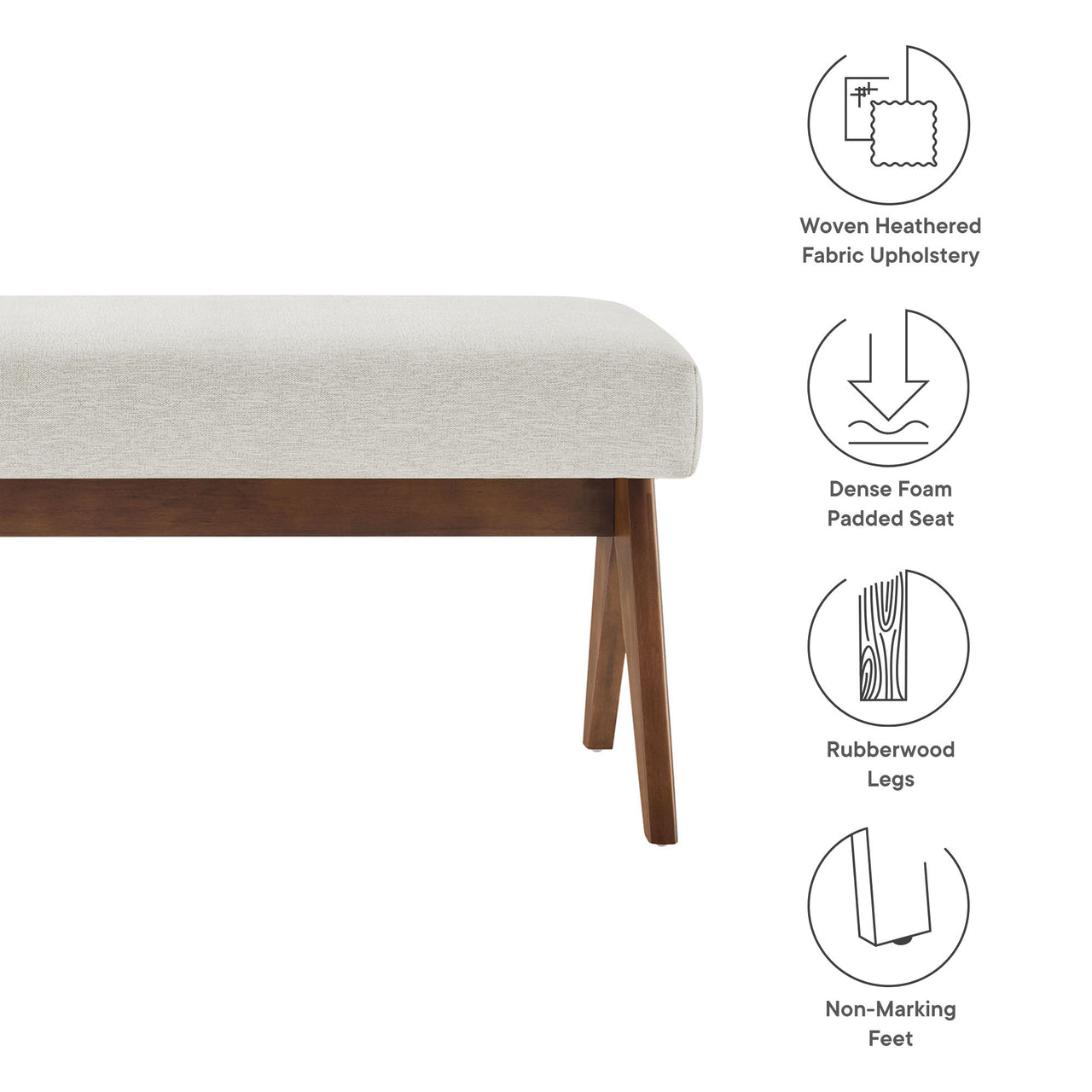 Serenel Upholstered Fabric Bench, Small, Ivory