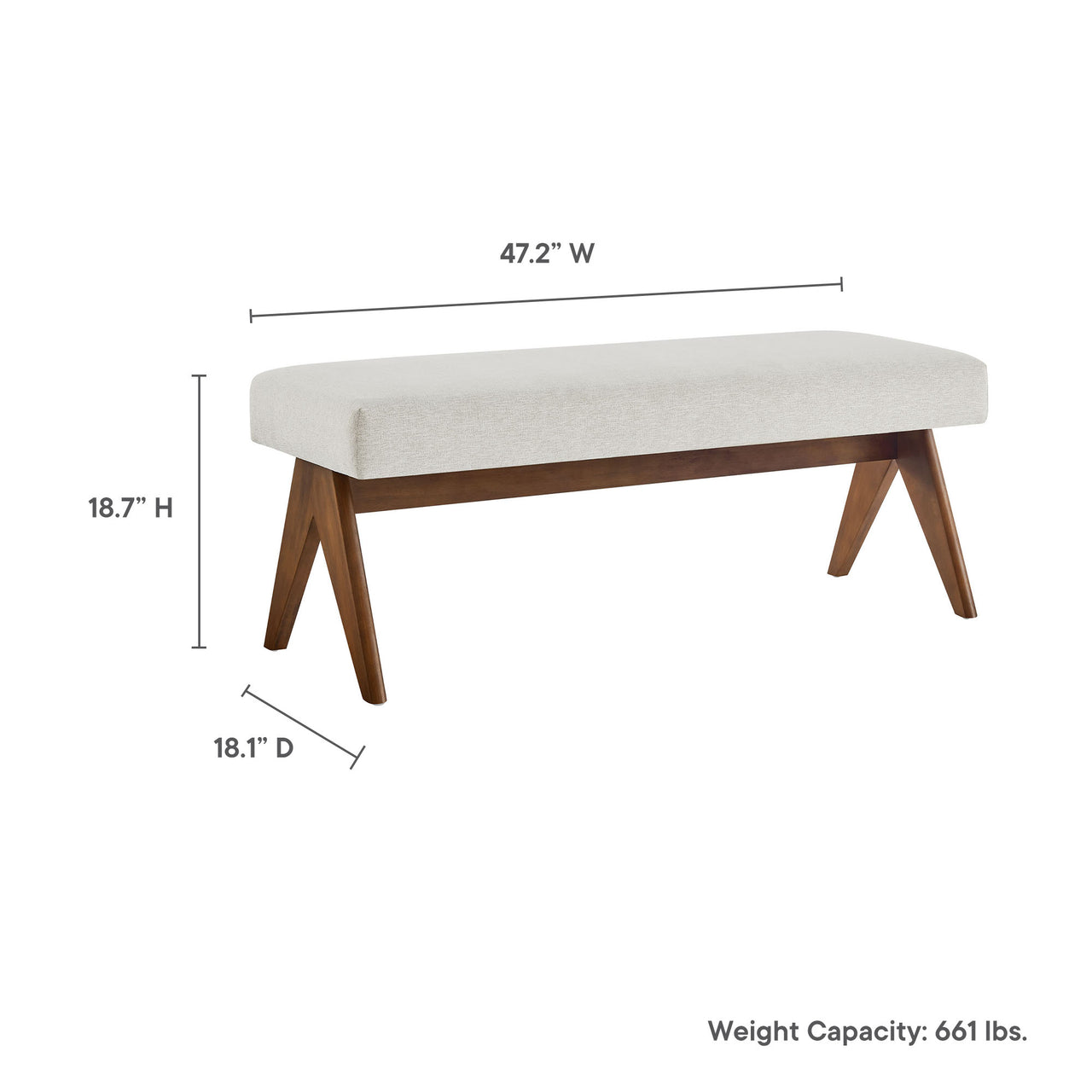 Serenel Upholstered Fabric Bench, Small, Ivory