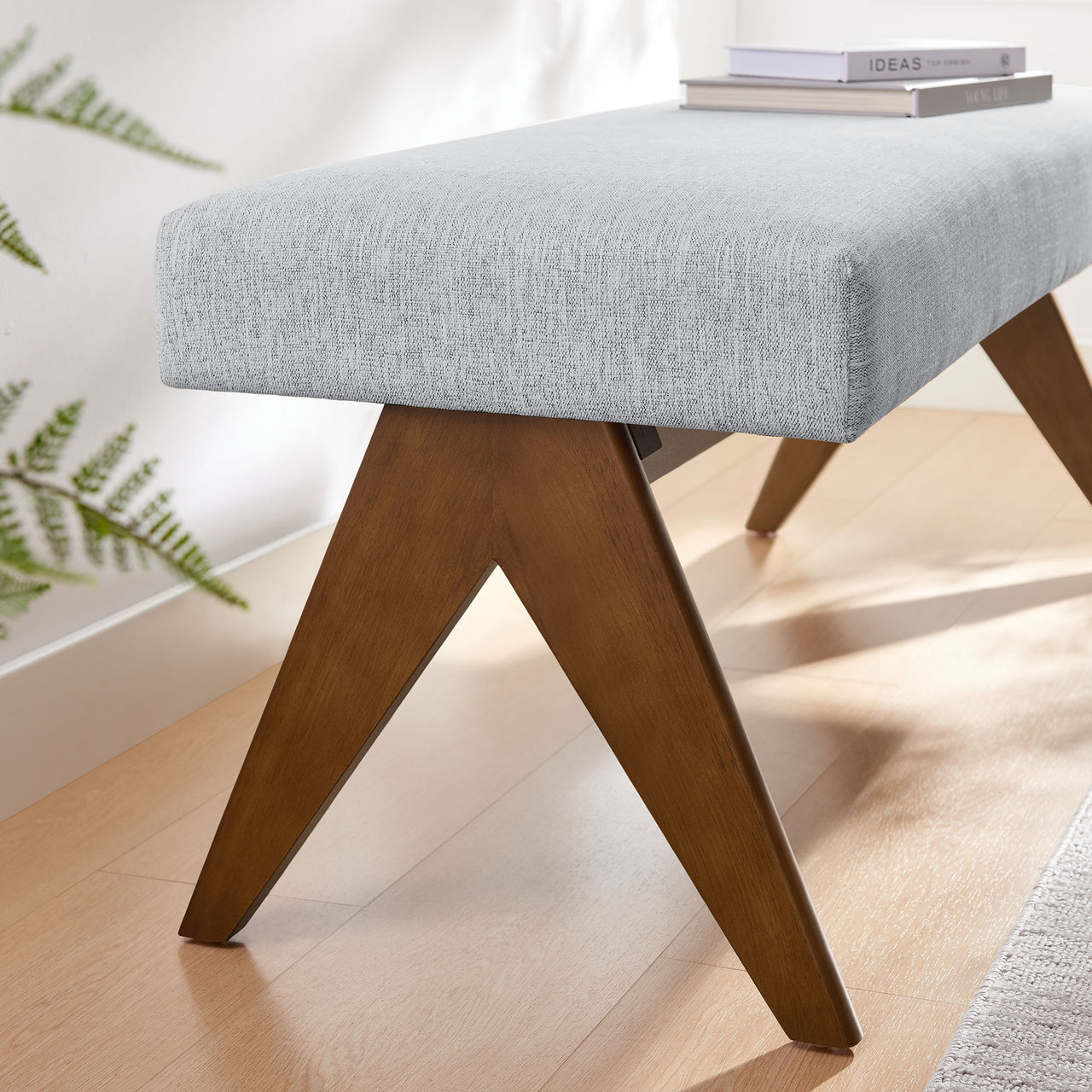 Serenel Upholstered Fabric Bench, Small, Light Gray