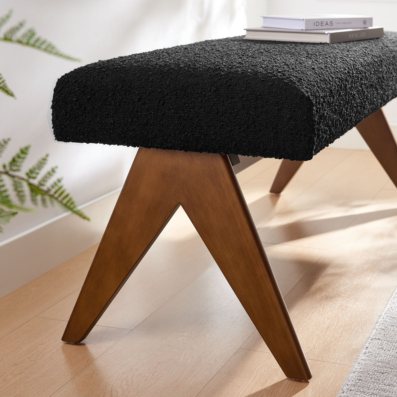 Serenel Upholstered Boucle Bench, Small, Black