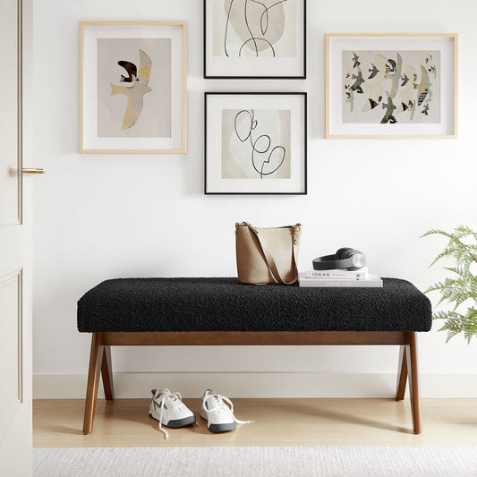 Serenel Upholstered Boucle Bench, Small, Black