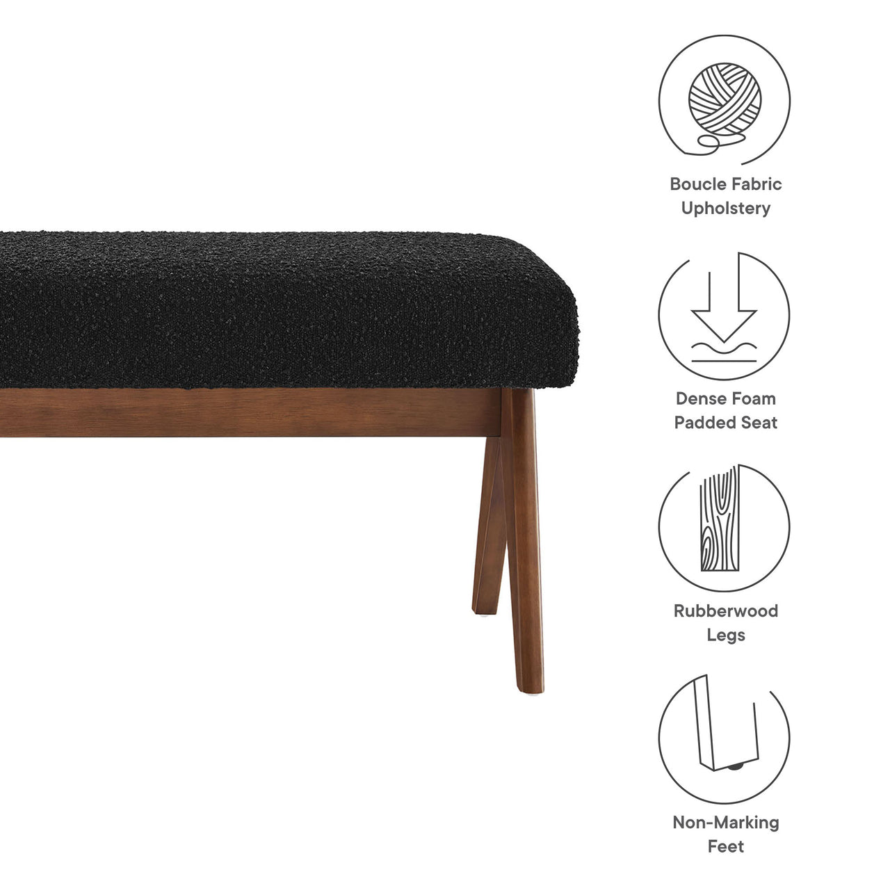 Serenel Upholstered Boucle Bench, Small, Black
