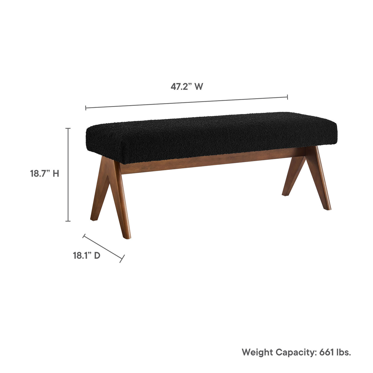 Serenel Upholstered Boucle Bench, Small, Black