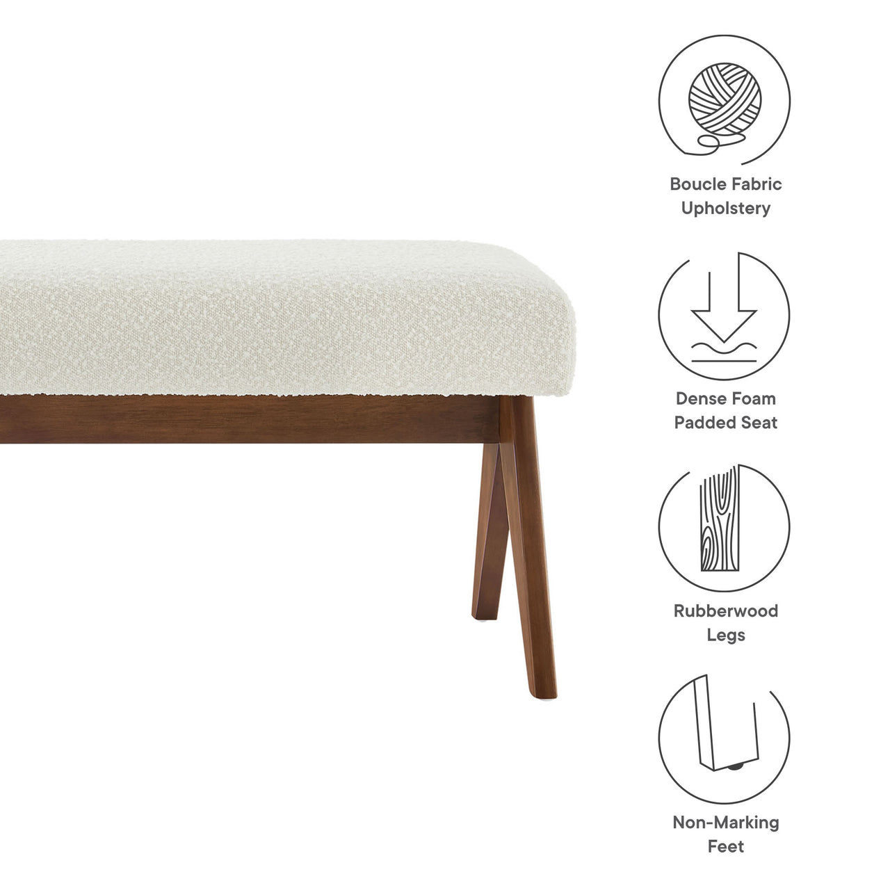 Serenel Upholstered Boucle Bench, Small, Ivory
