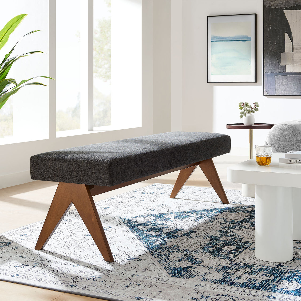 Serenel Upholstered Fabric Bench, Large, Dark Gray