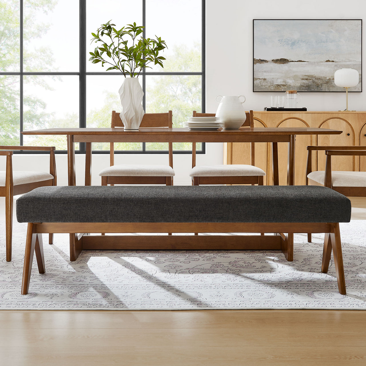 Serenel Upholstered Fabric Bench, Large, Dark Gray