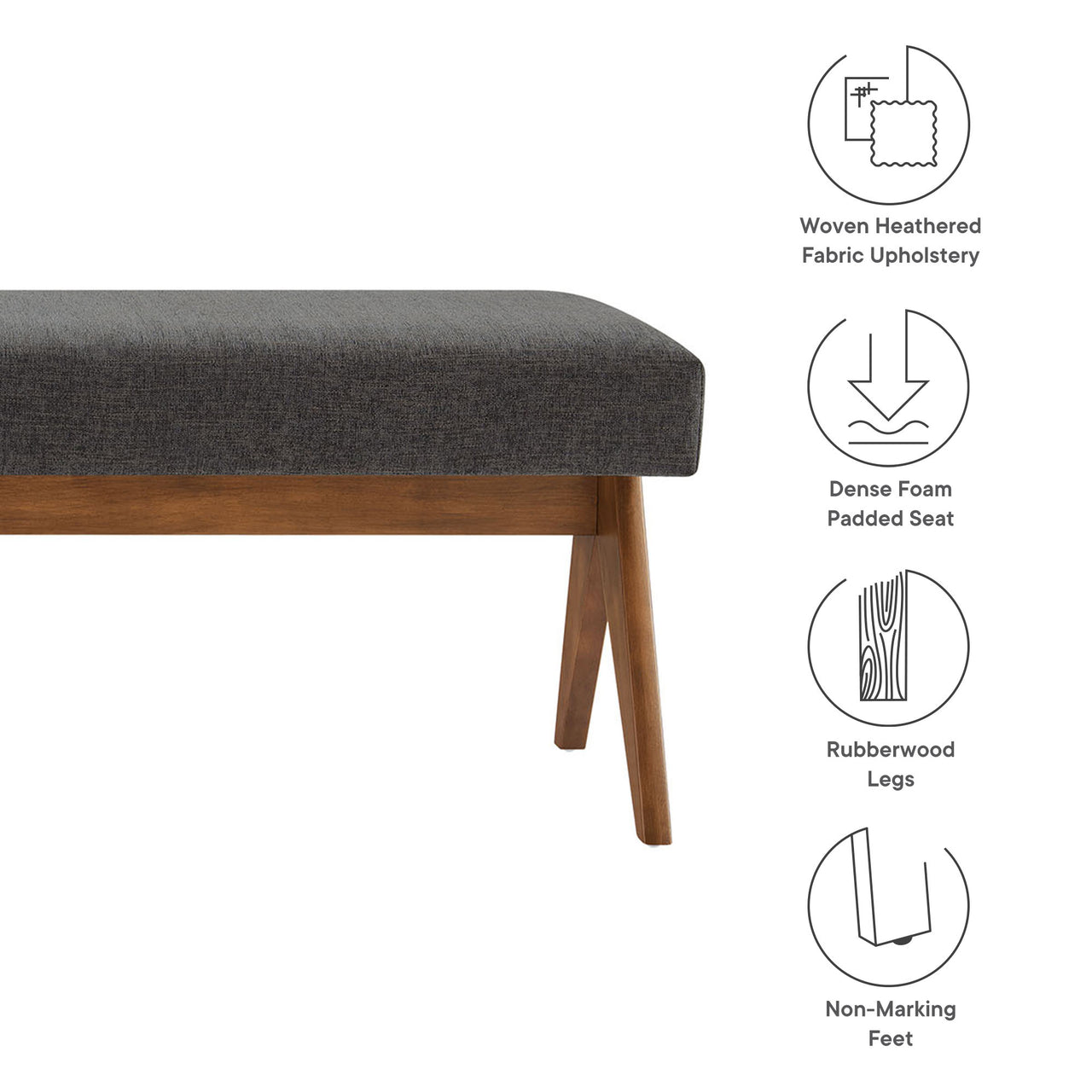 Serenel Upholstered Fabric Bench, Large, Dark Gray