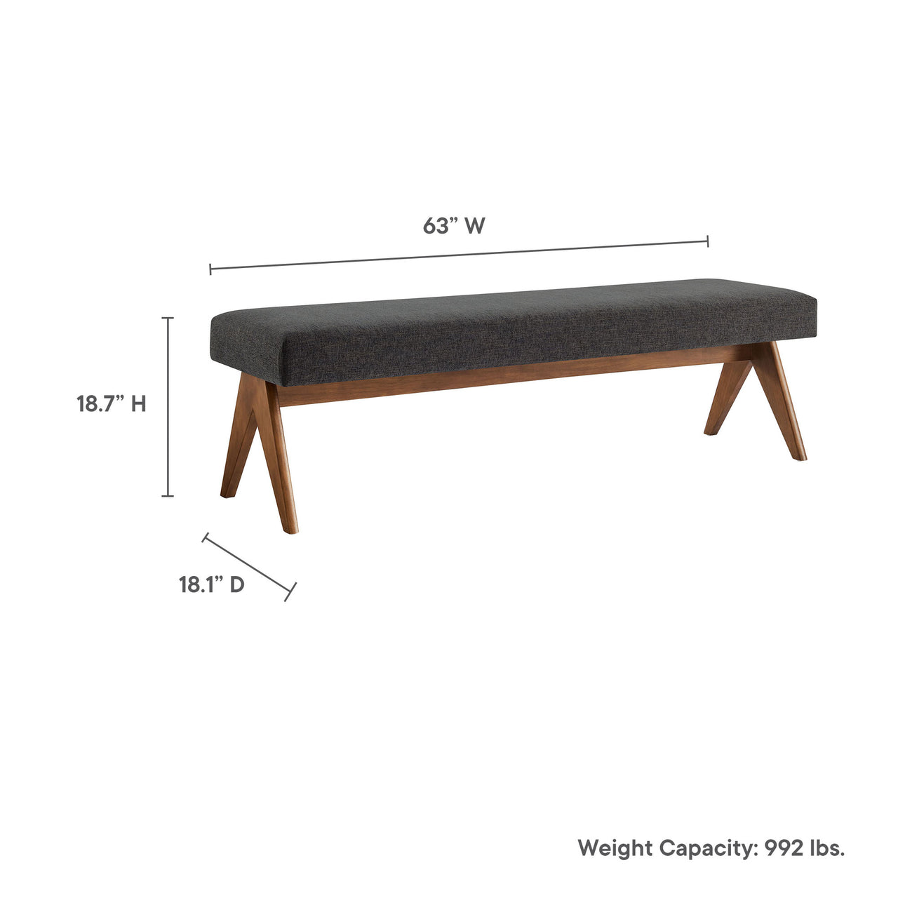 Serenel Upholstered Fabric Bench, Large, Dark Gray