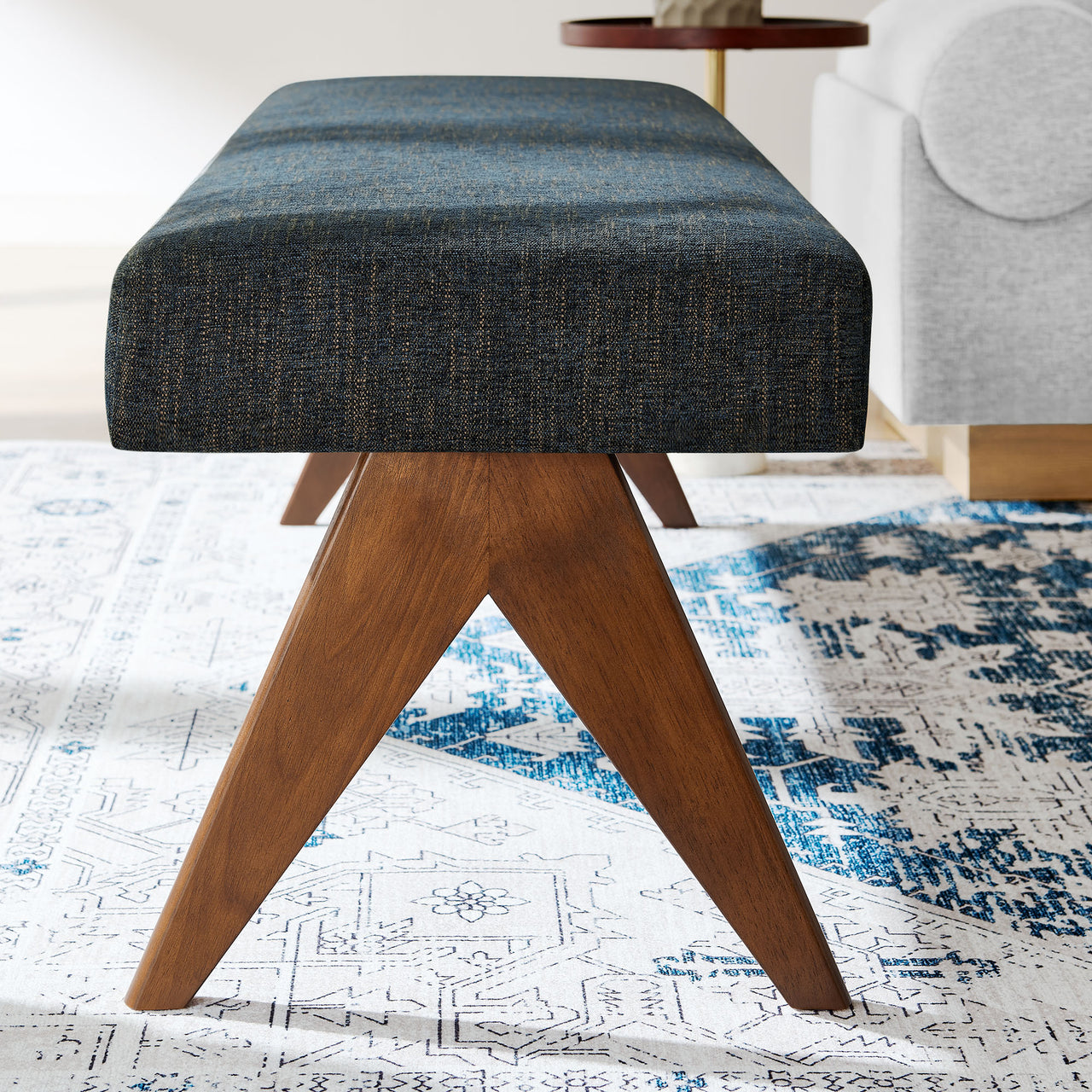 Serenel Upholstered Fabric Bench, Large, Azure