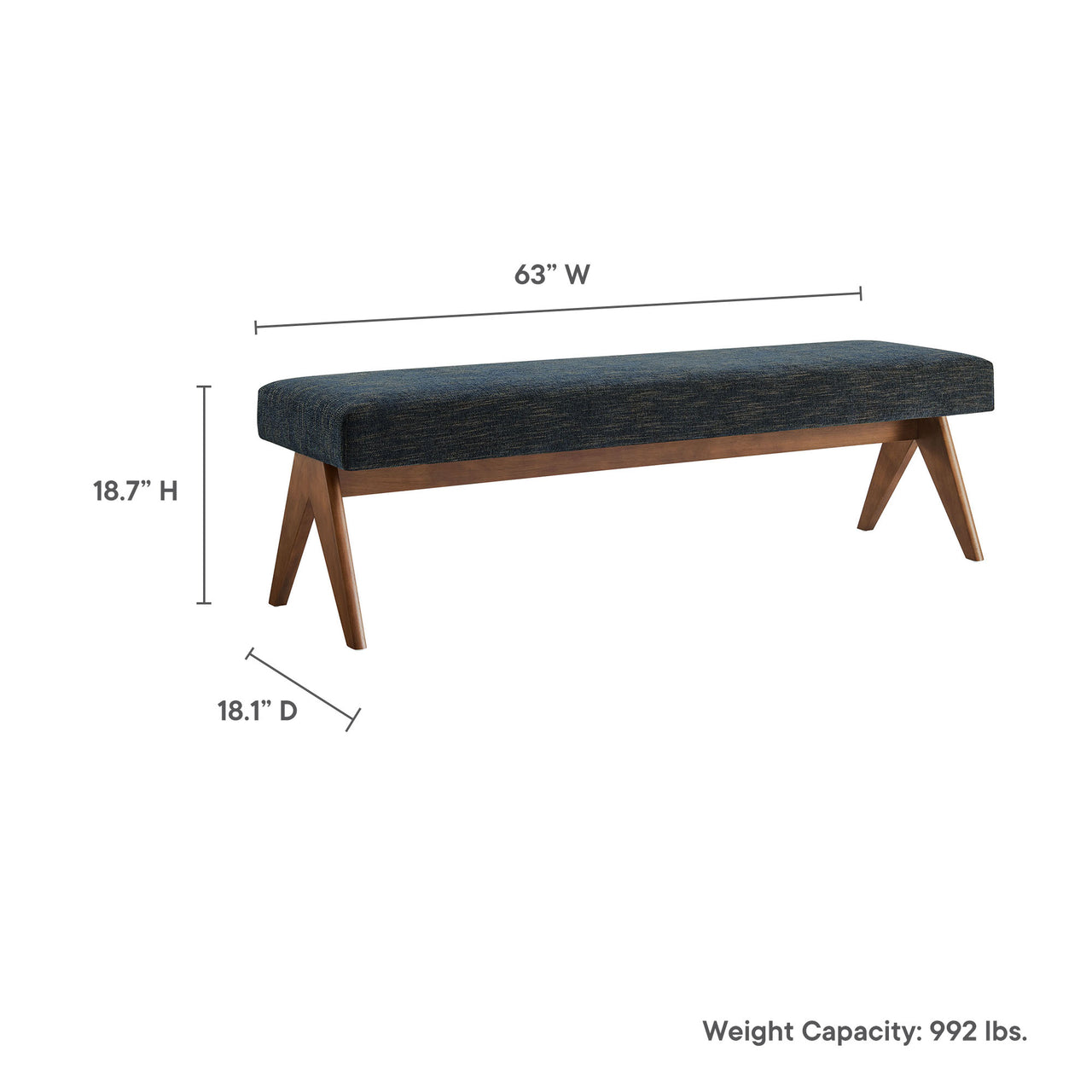 Serenel Upholstered Fabric Bench, Large, Azure
