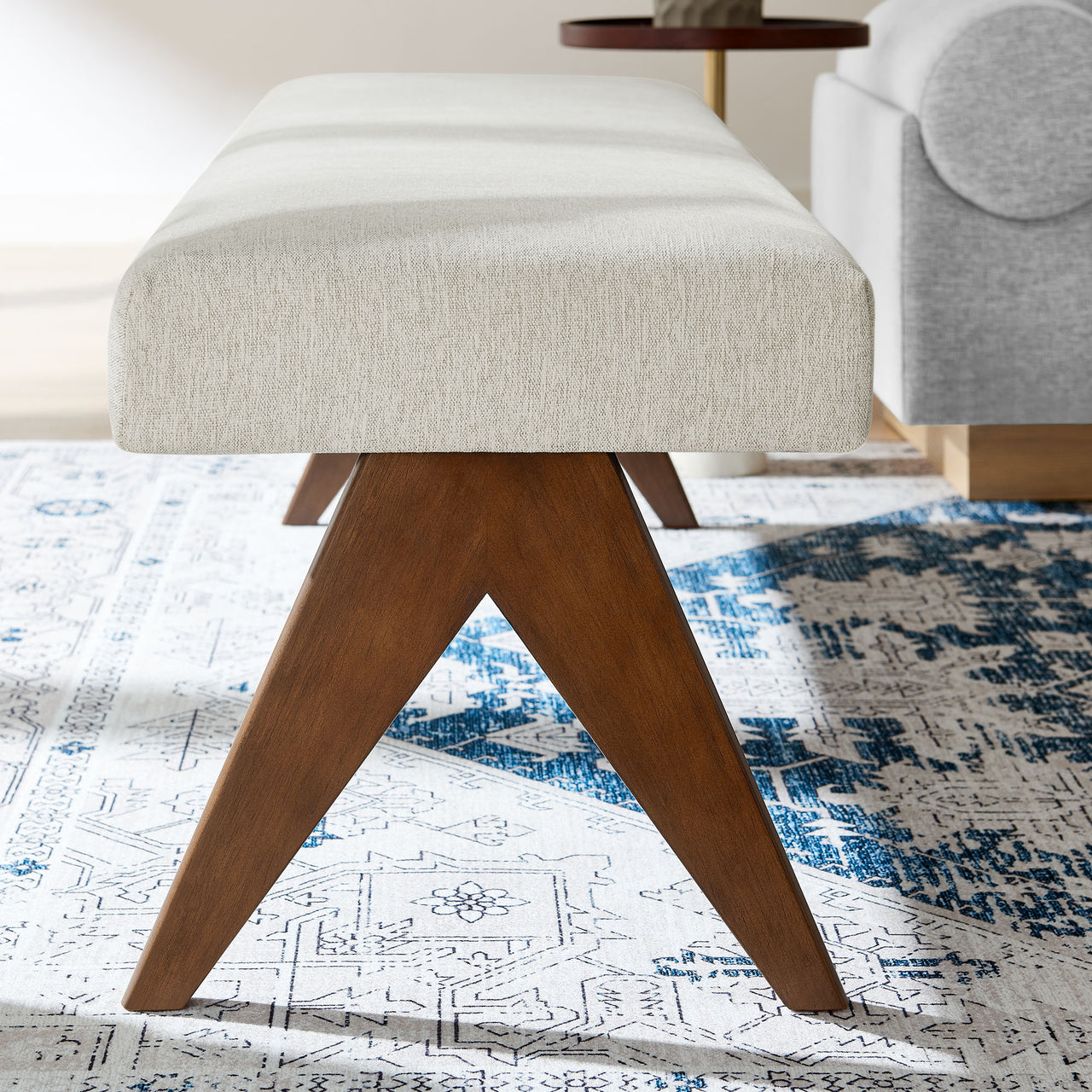 Serenel Upholstered Fabric Bench, Large, Ivory