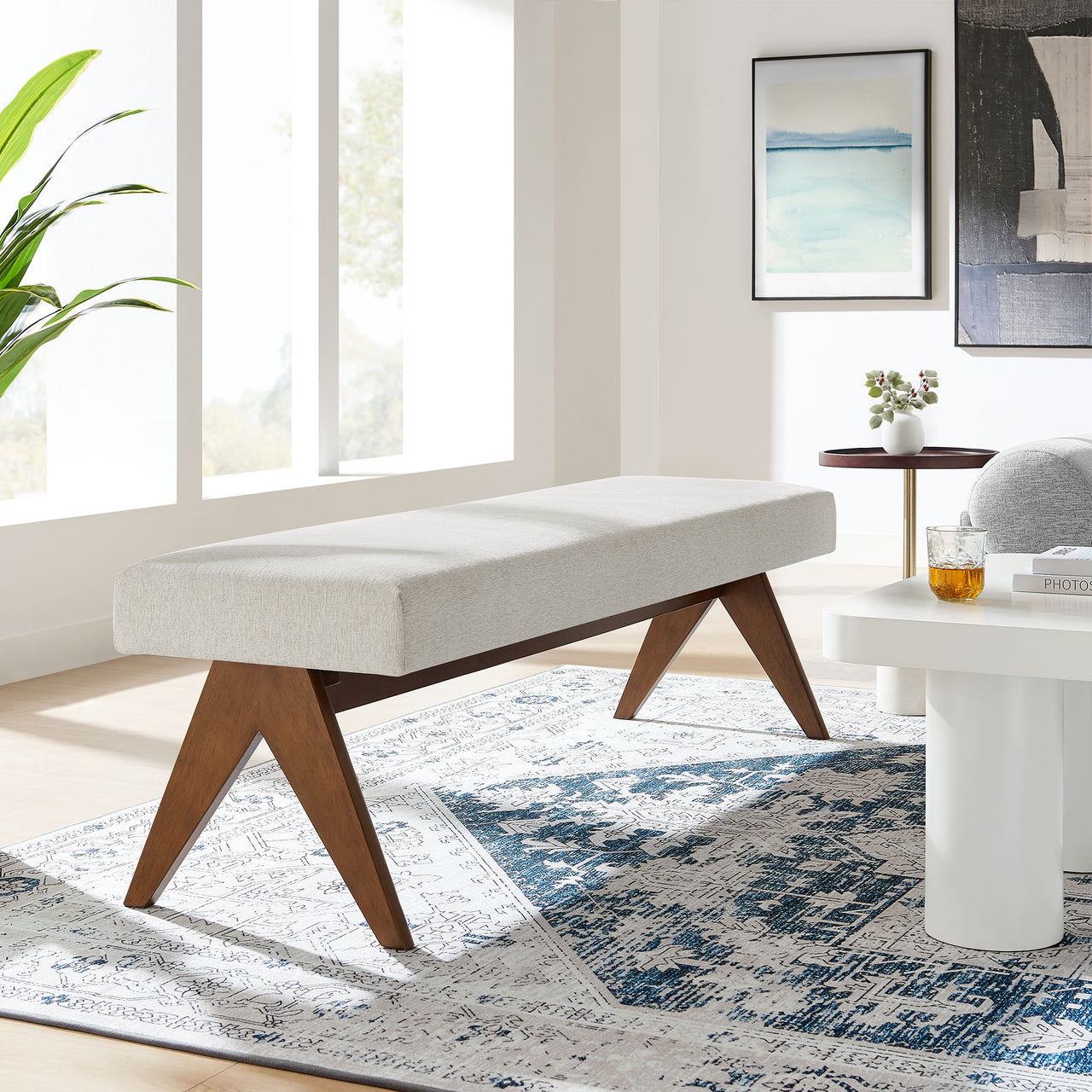 Serenel Upholstered Fabric Bench, Large, Ivory