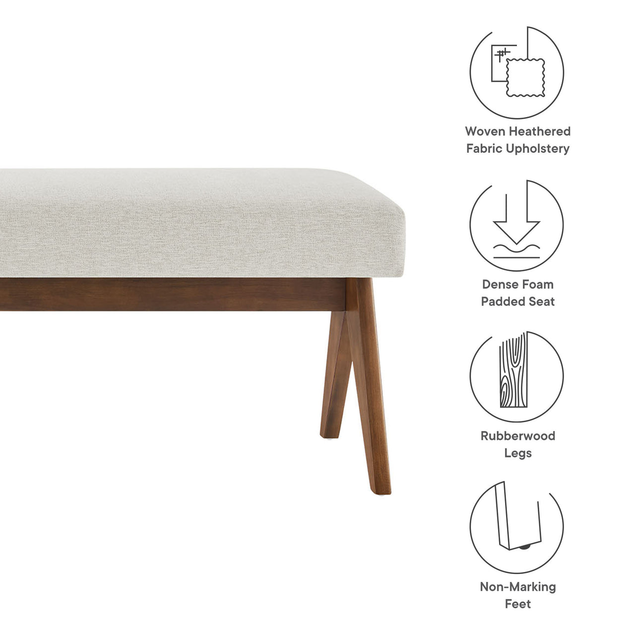 Serenel Upholstered Fabric Bench, Large, Ivory