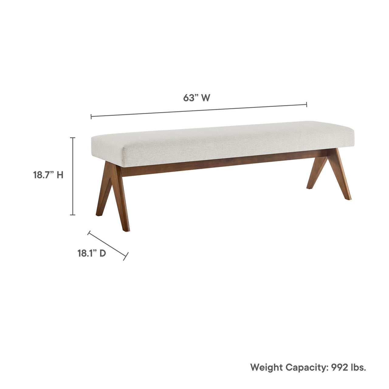 Serenel Upholstered Fabric Bench, Large, Ivory