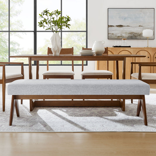 Serenel Upholstered Fabric Bench, Large, Light Gray
