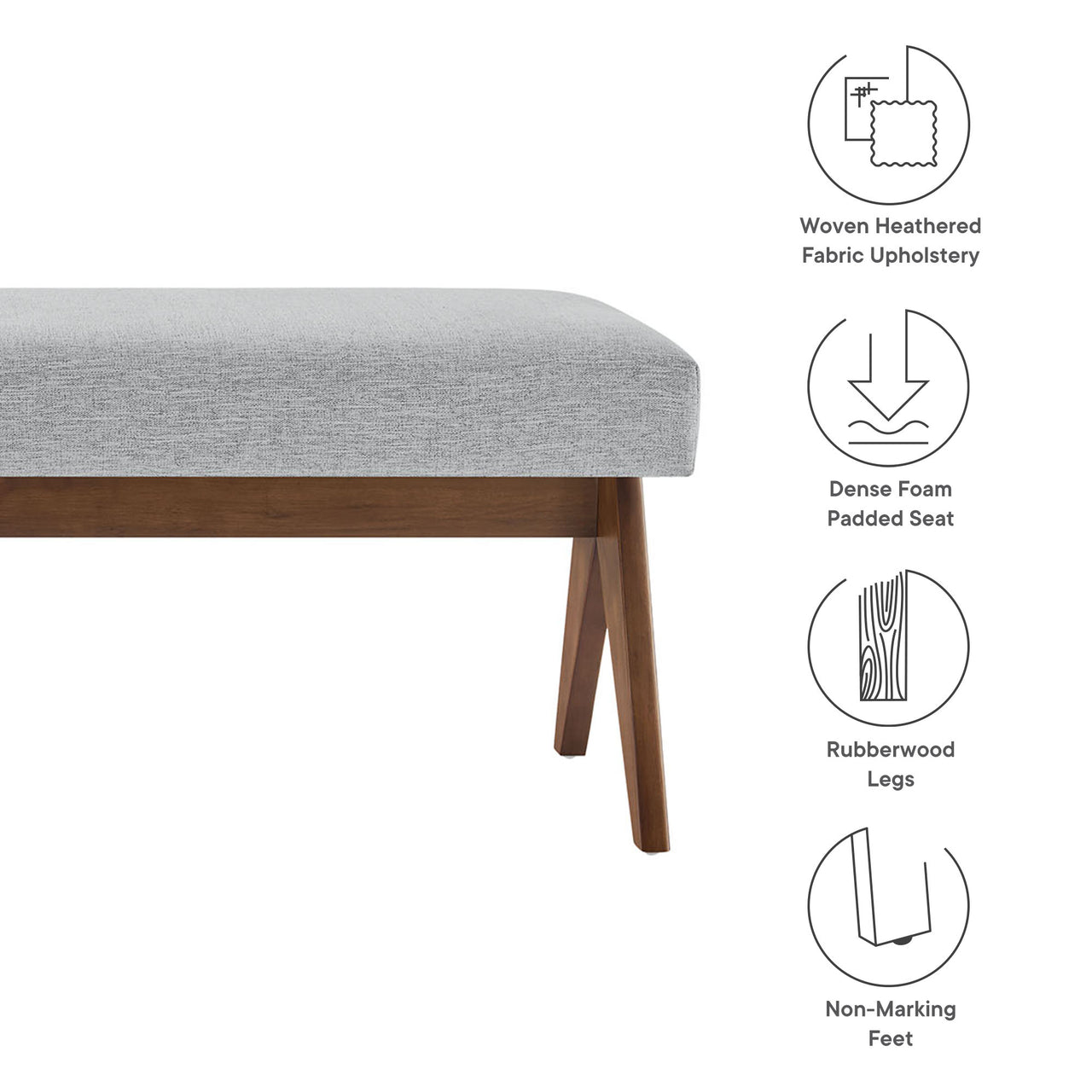 Serenel Upholstered Fabric Bench, Large, Light Gray