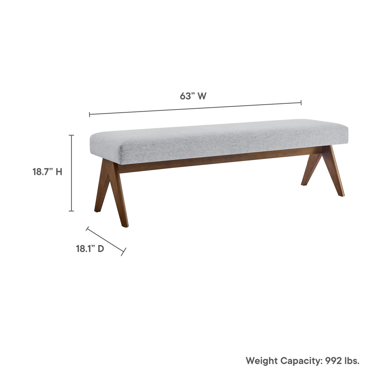 Serenel Upholstered Fabric Bench, Large, Light Gray