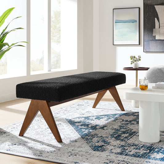 Serenel Upholstered Boucle Bench, Large, Black