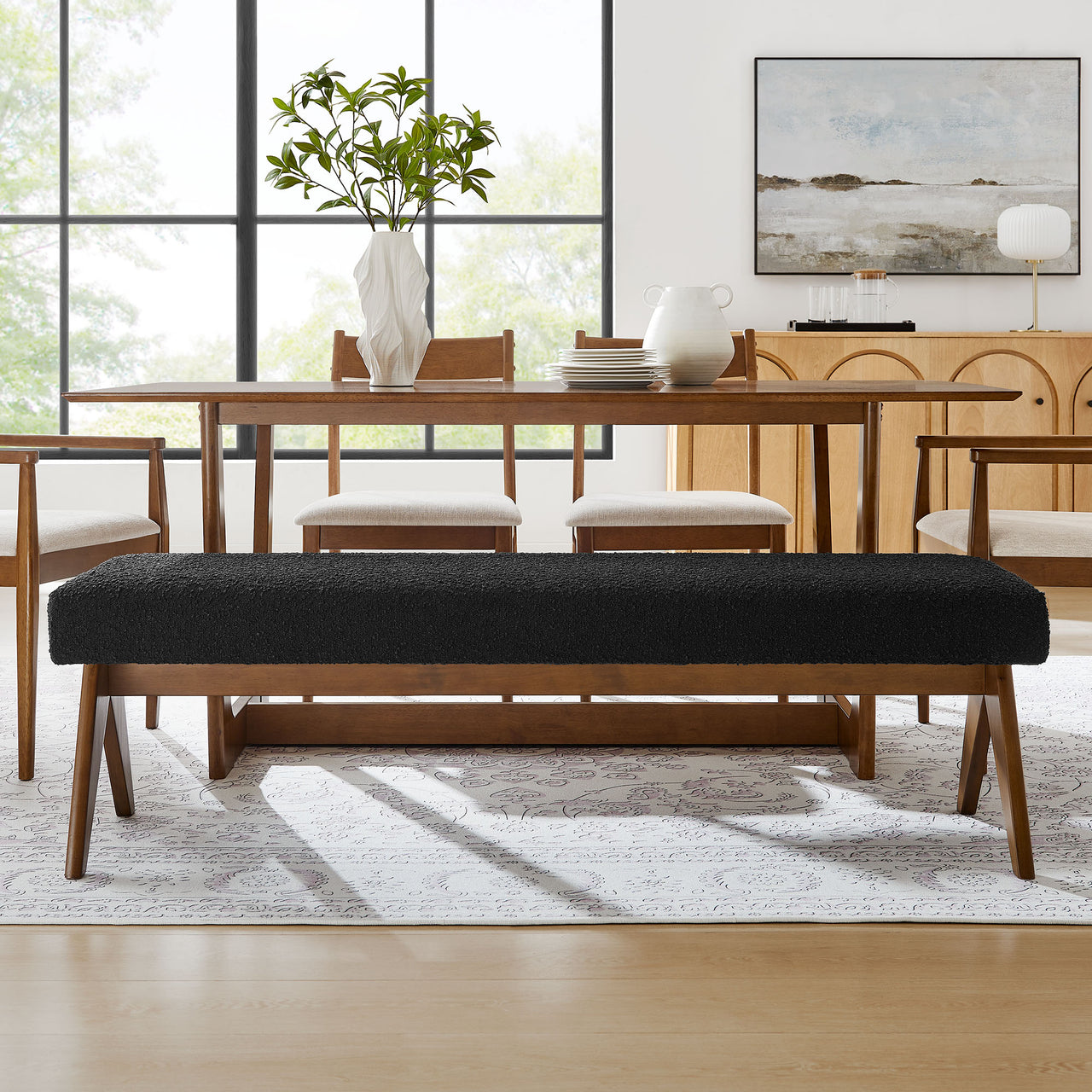 Serenel Upholstered Boucle Bench, Large, Black