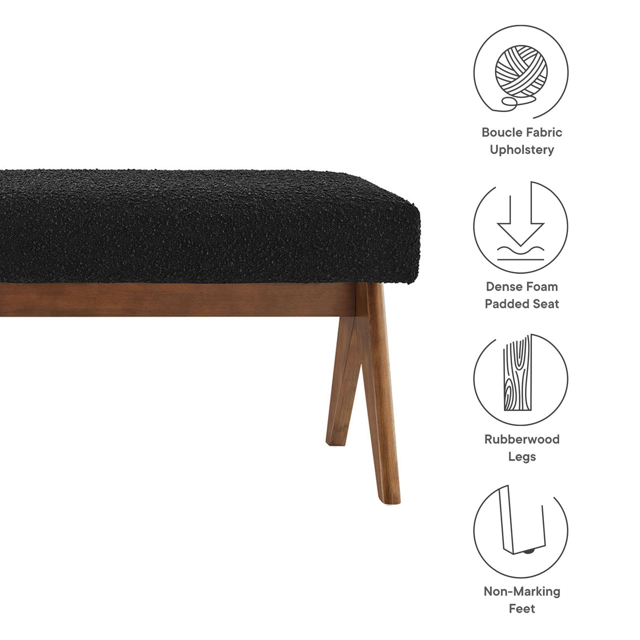 Serenel Upholstered Boucle Bench, Large, Black